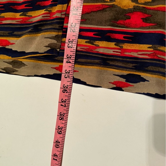 Jones New York Silk Vintage Red Yellow Southwestern Aztec Faux Wrap Maxi Shirt - Picture 15 of 15